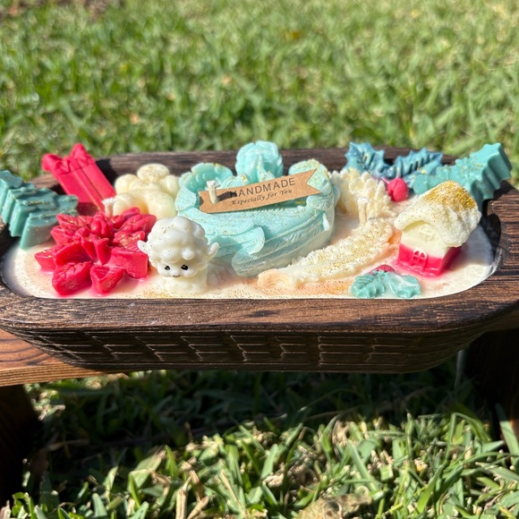 Handmade Festive candle with Colorful Decorations